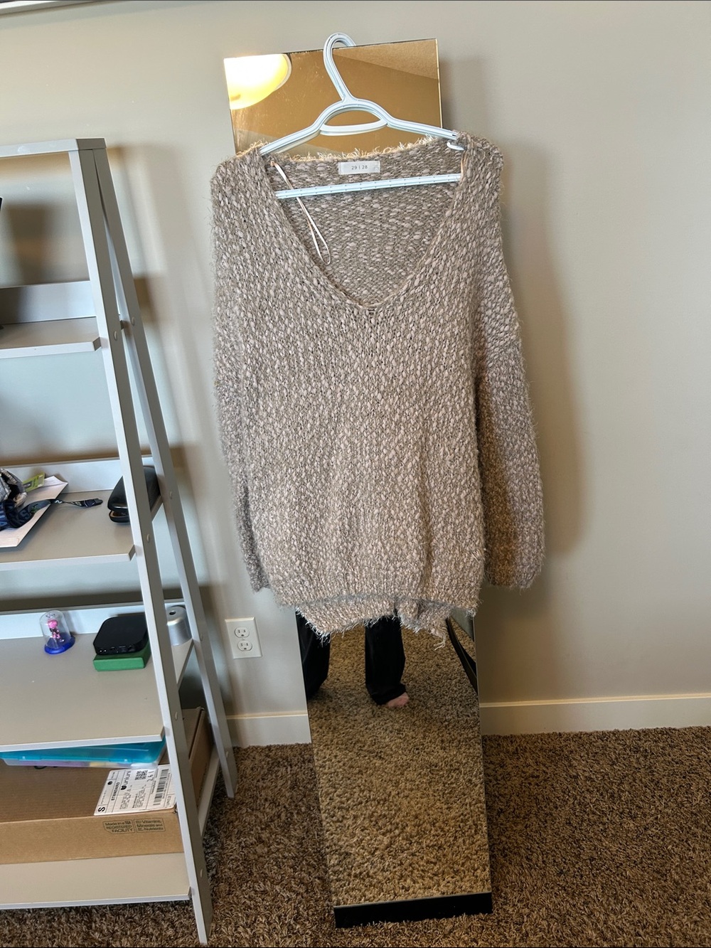 Cozy Taupe Knit V-Neck Sweater